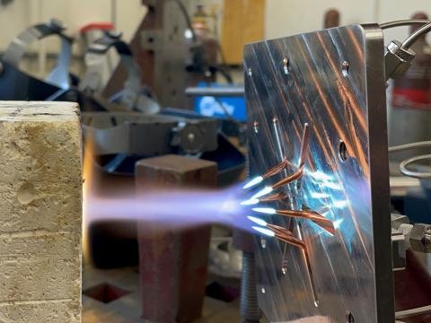 The nozzle geometry for flame pyrolysis being tested.
